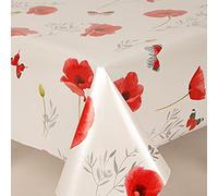 Home Expressions Red Poppies and Butterflies on Ivory Ground Wipe Clean Vinyl Table Cloth/Protector Textile Backing (140cm x 300cm Rectangle)