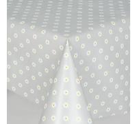 Home Expressions Small Daisy Flowers on a Grey Ground Wipe Clean Vinyl Table Cloth/Protector Textile Backing (140cm x 100cm Rectangle)