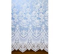 HOME-EXPRESSIONS Victoria 606 White Floral Net Curtain Damask Design, Heavy rose border traditional look 54" (137cm drop)
