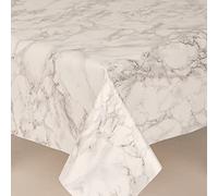 Home Expressions White Ground with Silver Grey Marble Effect Wipe Clean Vinyl Table Cloth/Protector Textile Backing (Oval 137cm x 183cm)