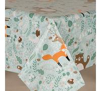 Home Expressions Woodland Fox Pvc Wipe Clean Vinyl Table Cloth/Protector Textile Backing, With Foxes, Bears, Hedgehogs, Bees, Green Leaves Woodland Theme (122cm Round)