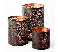 Home & Family Decorative Metal Candle Holder Set for Pillar Candles - Candle Holder Set of 3pcs in 3 Sizes Small Medium & Large-Decorative Candle Holder Décor Piece