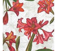 Home Fashion 20 Napkins Christmas Modern Amaryllis White Table Decoration Paper Napkins Christmas with Motif Also for Decoupage and Decoupage 33 x 33 cm
