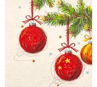 Home Fashion 20 Napkins Christmas Painted Baubles on Branch as Table Decoration Paper Napkins Christmas with Motif Also for Decoupage and Decoupage 33 x 33 cm