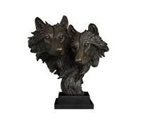 Home Figurines Figurine Animal Art Decor Bronze Double Two Wolf Head Statue Sculpture for Desk Decoration Ornaments