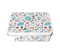 Home First Aid Storage Tin - Novelty Cartoon Medical Box Organiser, Rectangular Metal Case 195 x 125 x 75mm