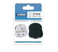 Home Fittings ® 13Amp Status Black Fused Plug, UK 13A Mains 3-Pin, Black, Single CE Certified (Branded)