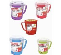 Home Fittings ® 1x Heat & Eat Soup Mug Microwave Safe Assorted Colours BPA Free Lid with Steam Vent Ideal for Soups and Noodles