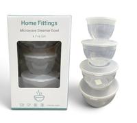 Home Fittings Clear Microwave Steamer Bowl with Lids Container set storage Mixing bowls 3.2L, 2L, 1.1L, 0.6L (Pack of 4) wham Food cooker Warmer Safe Storage BPA Free, Small Medium Large