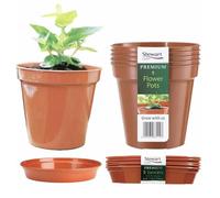 Home Fittings ® pack of 5 Stewart Round 5 inch Flower Pot with 5 Saucers 5 inch Terracotta Orange Classic Vintage Colour 5" Fully Recyclable Long Life Plastic Use in Garden and Home (5 Saucers 5 Pots)