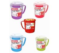 Home Fittings ® Pendeford Heat & Eat Soup Mug Microwave Safe Assorted Colours BPA Free Lid with Steam Vent Ideal for Soups and Noodles