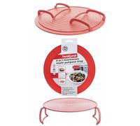 Home Fittings ® Pendeford Microwave Plate Lifter Heat & Eat Holder Stacker Rack Hot Food Plates Anti Slip Steaming Baking Double Tier Folding Support Stand Layered Cooking Organiser Lid RED