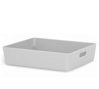 Home Fittings ® Studio Rectangular Basket 25 x 20 x 6 CM Manhattan Grey Large Plastic Storage Baskets Organizers With Handles for Cupboard, Bathroom, Office, Makeup Storage
