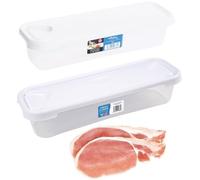 Home Fittings ® Wham 2x 1.2L Bacon Storage Box Slim Food Tub Clear With White Lid Food Storage Container 30cm (Pack of 2)