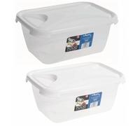 Home Fittings ® Wham Food Storage 2L Container with White Air Tight Lid Rice Pasta Lantil Fruit Rectangular (Pack Of 2) BPA Free
