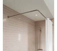 Home Flair Chrome Adjustable Shower Curtain Rail Pole Kit For Straight, L or U Shaped Shower Cubicals Or Bath Tubs