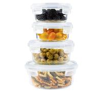 Home Fleek Airtight Round Glass Food Containers with Lids - Stackable Food Storage Containers, Space Saving, Airtight, Microwave, Oven and Freezer Safe Meal Prep (Set of 4, Blue)