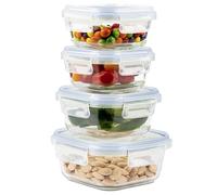 Home Fleek Airtight Square Glass Food Containers with Lids - Stackable Food Storage Containers, Space Saving, Airtight, Microwave, Oven and Freezer Safe Meal Prep (Set of 4, Blue)