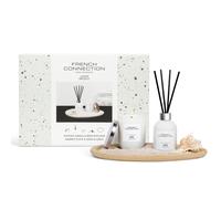 French Connection Lemon Drizzle Home Fragrance Gift Set | Scented Candle & Reed Diffuser with Wooden Plate, Sand & Conch | Luxury Aromatherapy Set | (Large)