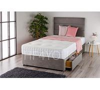 Home Furnishings UK Suede 3 Panel Divan Bed Set with a 1000 Pocket Mattress and Matching Headboard (4 Drawers) (4FT Small Double, Grey)