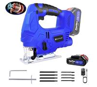 Home & Garden Cordless Jigsaw with Brushless Motor, 4 Orbital Speed Cutting Mode, LED Work Light, 800W 3000spm, 100mm Cutting Depth; for DIY Home Improvement, Wood & Metal Working, Plastic Fabrication
