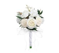 Home Garden Decorating Wedding Bouquets For Bride Bridesmaid Large Big Bridal Bouquet White Champagne Ivory Silk Roses Flowers For Wedding French Vintage Boho Church Decoration (White, 29x22cm)