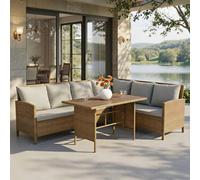 Home Garden Direct Alia Rattan Corner 6 Seater Dining Sofa Set with Polywood Table Top - Brown Rattan Garden Set Home Garden Direct Brown