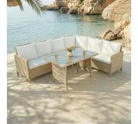 Home Garden Direct Alia Rattan Garden Corner 6 Seater Outdoor Sofa Dining Set with Glass Table - Natural