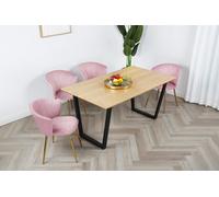 Home Garden Direct Mill Dining Set - Oak Table with 4 Velvet Chairs in Light Pink Home Garden Direct Light Pink