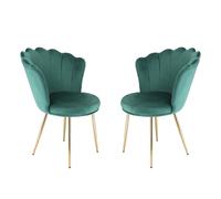 Home Garden Direct Mini Flora - Pair Of Dining Chairs - Velvet Upholstery With Floral Design (green), Green
