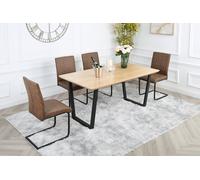 Home Garden Direct Nestor Dining Set - Oak-Effect Table with 4 Industrial Chairs in Brown Home Garden Direct Brown
