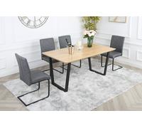 Home Garden Direct Nestor Dining Set - Oak-Effect Table with 4 Industrial Chairs in Dark Grey Home Garden Direct Dark Grey
