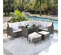 Home Garden Direct Thalia Corner Sofa Set - Beige Glass Top - Extra Moon Rug Home Garden Direct Beige