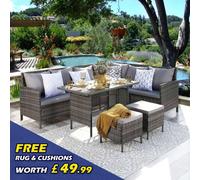 Home Garden Direct Thalia Corner Sofa Set - Polywood Top - Extra Moon Rug in Grey Home Garden Direct Grey