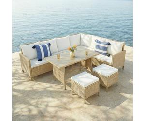 Home Garden Direct Thalia Rattan Corner Sofa 8 Seater Glass Table Natural Home Garden Direct Natural