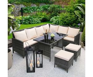 Home Garden Direct Thalia - Rattan Corner Sofa Set - 8 Seats - Beige Home Garden Direct Beige