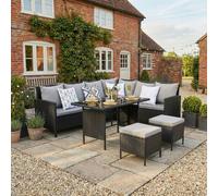 Home Garden Direct Thalia - Rattan Corner Sofa Set with Glass Table & stools - Black - 8 Seats Home Garden Direct Black