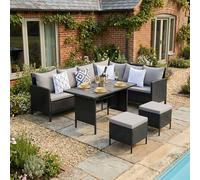 Home Garden Direct Thalia - Rattan Corner Sofa Set with Polywood Table & stools - Black - 8 Seats Home Garden Direct Black