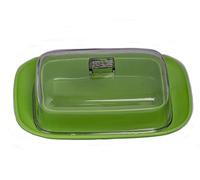 Home Garden Ornaments Green Butter Dish with Lid 12.5cm x 8cm - Plastic Butter Dish for 200g - Container with Lid - Serving Plates for Butter - Butter Box for Kitchen (Green)