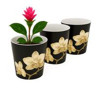 Home Garden Ornaments Indoor Plant Pot - Decorative Flower Pots with Inner Cone, Floral & Tropical Design Orchid Planters for Home Décor (15 cm / 5.9 inch - Golden Jungle)