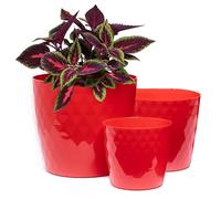 Home Garden Ornaments Large Plant Pots Indoor, Indoor Plant Pot - Set of 3 Flower Pots with Glossy Crystal Structure (20cm, 25cm, 30cm, Colour: Red)