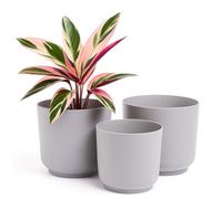 Home Garden Ornaments Luna Plant Pots Indoor - Indoor Plant Pot Set of 3 with Matte Surface, Flower Pots No Drainage Holes (Sizes: 13cm, 15cm, 17cm, Colour: Grey)