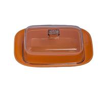 Home Garden Ornaments Orange Butter Dish with Lid 12.5cm x 8cm - Plastic Butter Dish for 200g - Container with Lid - Serving Plates for Butter - Butter Box for Kitchen (Orange)
