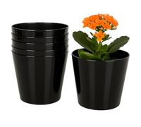 Home Garden Ornaments Plant Pots Indoor 6pcs Glossy Decorative Plastic Flower Pots, Vibrant Decorative Pots (Black, 20 cm / 7.9 in)