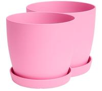 Home Garden Ornaments Plant Pots Indoor, Set of 2 with Saucers,6 Pastel Colours, Indoor Plant Pot, 8 Sizes (Pink, 25cm)