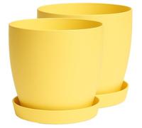 Home Garden Ornaments Plant Pots Indoor, Set of 2 with Saucers,6 Pastel Colours, Indoor Plant Pot, 8 Sizes (Yellow, 9.5cm / 3.7 inch)