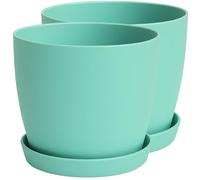 Home Garden Ornaments Plant Pots Indoor, Set of 2 with Saucers,6 Pastel Colours, Indoor Plant Pot, 8 Sizes (Green, 9.5cm / 3.7 inch)