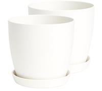 Home Garden Ornaments Plant Pots Indoor, Set of 2 with Saucers,6 Pastel Colours, Indoor Plant Pot, 8 Sizes (White, 25cm)