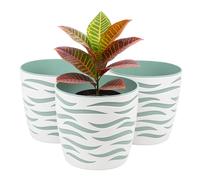 Home Garden Ornaments Plant Pots Indoor, Set of 3 Decorative Flower Pots with Removable Insert, Modern Mix and Match Design (14cm, Green/White)