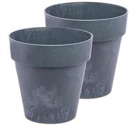 Home Garden Ornaments Stone-Effect Plastic Plant Pots - Set of 2 Modern Lightweight Indoor & Outdoor Flower Pots, Durable Decorative Planters - (Anthracite, 12cm / 5 inch)